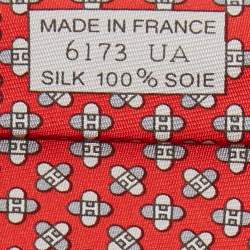 Hermes Red Drone Print Silk Skinny Tie