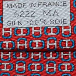 Pre Owned Hermès Red H Maillon Print Silk Tie