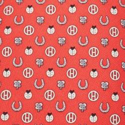 Hermès Red Job Interview Print Silk Skinny Tie