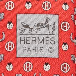 Hermès Red Job Interview Print Silk Skinny Tie