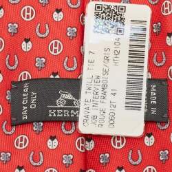Hermès Red Job Interview Print Silk Skinny Tie