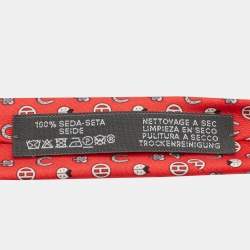 Hermès Red Job Interview Print Silk Skinny Tie