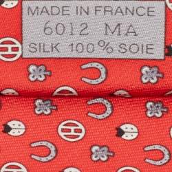 Hermès Red Job Interview Print Silk Skinny Tie