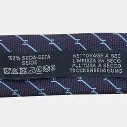 Pre Owned Hermès Navy Blue H Quadrige Patterned Silk Super Skinny Tie