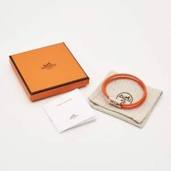 Pre Owned Hermes Tournis Tresse Orange Leather Palladium Plated Bracelet