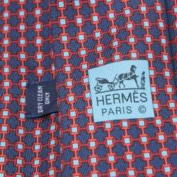 مملوكة مسبقًا Hermes Navy Blue Print Silk Clou De Forge Tie