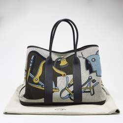 Hermes Ecorce/Bleu Paradis/Noir H Plume Canvas and Negonda Leather Garden Party Voyage 49 Bag