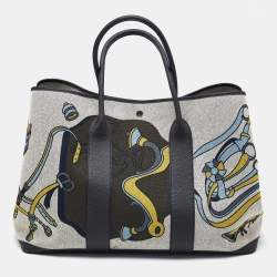 Hermes Ecorce/Bleu Paradis/Noir H Plume Canvas and Negonda Leather Garden Party Voyage 49 Bag