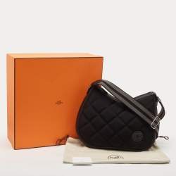 Hermès Noir/Graphite Woolycot Canvas and Swift Leather Horseback Bag