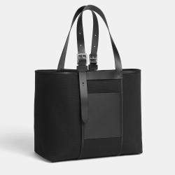 Hermes Black Canvas Leather Etriviere Pocket 35 Bag