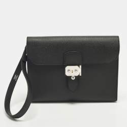 مملوكة مسبقًا Hermes Sac a Depeches 24 Noir Epsom Leather Pouch