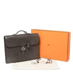 Hermes Graphite Matte Crocodile Porosus  Brushed Paladium Sac A Depeches 37 Briefcase