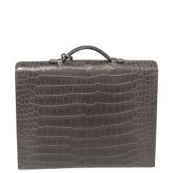 Hermes Graphite Matte Crocodile Porosus  Brushed Paladium Sac A Depeches 37 Briefcase