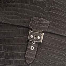 Hermes Graphite Matte Crocodile Porosus  Brushed Paladium Sac A Depeches 37 Briefcase