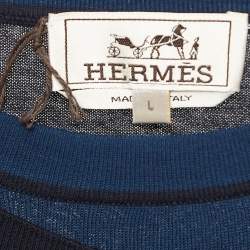 Hermes Navy Blue Cotton Knit Superpose Pullover L