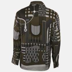 Hermes Green Printed Silk Button Front Long Sleeve Shirt M