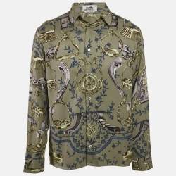 Hermes Green Printed Silk Button Front Long Sleeve Shirt M