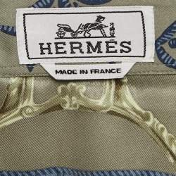 Hermes Green Printed Silk Button Front Long Sleeve Shirt M