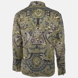 Hermes Green Printed Silk Button Front Long Sleeve Shirt M