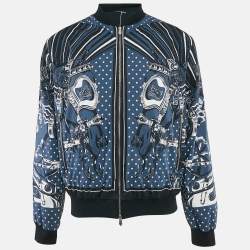 Hermes Blue Cotton and Nylon Reversible Zip-Up Cheval Punk Bandana Jacket XL