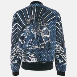 Hermes Blue Cotton and Nylon Reversible Zip-Up Cheval Punk Bandana Jacket XL