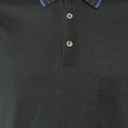 Pre Owned Hermes Black Cotton Knit Contrast Polo T-Shirt M