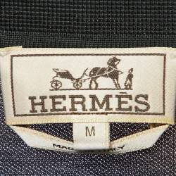 Pre Owned Hermes Black Cotton Knit Contrast Polo T-Shirt M