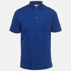 Pre Owned Hermes Royal Blue "H" Embroidered Cotton Polo T-Shirt M