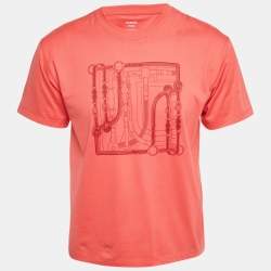 Pre Owned Hermès Pink Printed Cotton Crew Neck T-Shirt XS