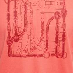 Pre Owned Hermès Pink Printed Cotton Crew Neck T-Shirt XS