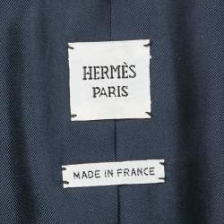 مملوكة مسبقًا Hermès Navy Blue Herringbone Wool Blazer XXS