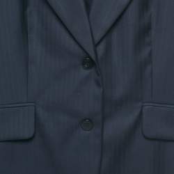 مملوكة مسبقًا Hermès Navy Blue Herringbone Wool Blazer XXS