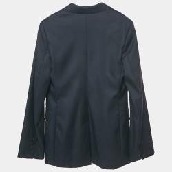 مملوكة مسبقًا Hermès Navy Blue Herringbone Wool Blazer XXS