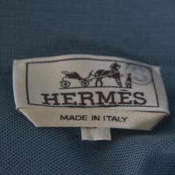 Pre Owned Hermes Blue Gray Cotton Pique Short Sleeve Polo T-Shirt S