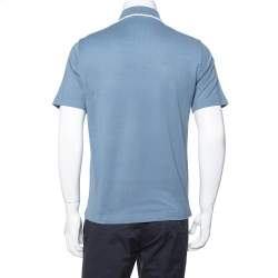 Pre Owned Hermes Blue Gray Cotton Pique Short Sleeve Polo T-Shirt S