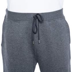Pre Owned Hermes Grey Cotton & Leather Detailed Rib Knit Trimmed Joggers L