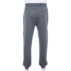 Hermes Grey Cotton & Leather Detailed Rib Knit Trimmed Joggers L