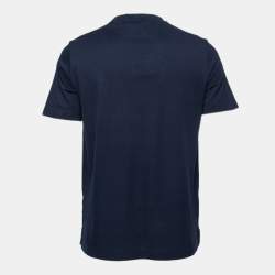 Pre Owned Hermes Navy Blue Cotton Pocket Detail V-Neck T-Shirt M