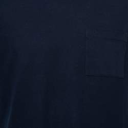 Pre Owned Hermes Navy Blue Cotton Pocket Detail V-Neck T-Shirt M