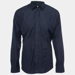 Hermes Navy Blue Poplin Origami Detail Button Front Shirt L