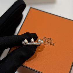 Pre Owned خاتم هيرمس شاندرا لؤلؤ وألماس مقاس 51
