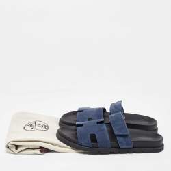 Hermes Navy Blue Nubuck Leather Chypre Sandals Size 42