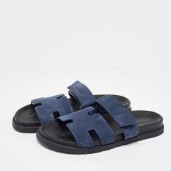 Hermes Navy Blue Nubuck Leather Chypre Sandals Size 42