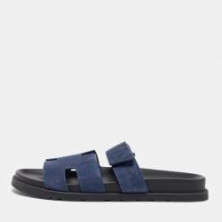 Hermes Navy Blue Nubuck Leather Chypre Sandals Size 42
