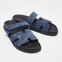 Hermes Navy Blue Nubuck Leather Chypre Sandals Size 42