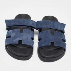 Hermes Navy Blue Nubuck Leather Chypre Sandals Size 42