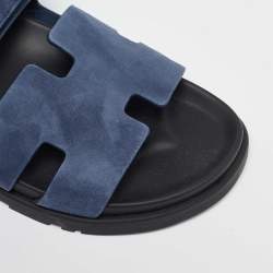 Hermes Navy Blue Nubuck Leather Chypre Sandals Size 42