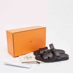 Hermes Black Leather Chypre Sandals Size 45.5