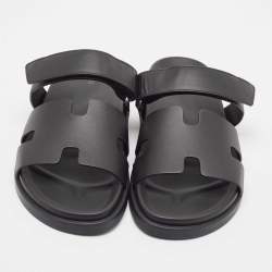 Hermes Black Leather Chypre Sandals Size 45.5