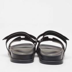 Hermes Black Leather Chypre Sandals Size 45.5
